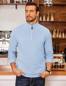 Sweat-shirt à col montant pour homme, 100% coton molletonné, hiver, fermeture éclair quart de tour, manches longues, broderie et impression numérique - Product Image 3