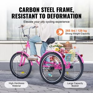 Triciclo Pieghevole per Adulti in Acciaio al Carbonio da 26 Pollici con Cesto Grande e Sedile Regolabile, Bici a 3 Ruote Cruiser - Product Image 6
