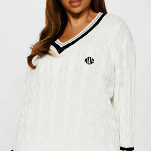 Sweat-shirts pour femmes style Y2K, col en V, tricot torsadé, coupe ample, manches longues, pull tendance, logo personnalisé, streetwear, vente en gros, OEM - Product Image 4