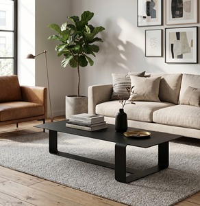 Mesa de Centro Minimalista de Metal Negro, Mesa de Salón Moderna de Hierro, Mesa de Té Rectangular de Lujo - Product Image 5