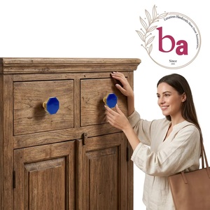 Ba Octagonal Wood Resin Metal Cabinet Knob Royal Blue Modern Multi-Function Furniture Handle for Drawer <b>Door</b> Storage Closet - Product Image 2