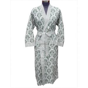Elegante Bata de Algodón Ecológica con Estampado Floral, Kimono Premium, Camisón con Cuello en V, Cierre con Cinturón, Transpirable, de Secado Rápido, con Bolsillos Delanteros, 220g - Product Image 1