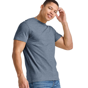 เสื้อยืดคอกลมแขนสั้นผู้ชาย สีน้ำเงิน ผ้าฝ้าย ทรงเข้ารูป สไตล์ลำลอง สีพื้น ผ้าเจอร์ซีย์ถัก - Product Image 4