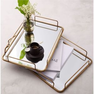 Modern Gold Metal Frame <b>Mirrored</b> Tray Decorative Cosmetic Makeup Vanity Organizer Tray Elegant Coffee Table Beverage Serving - Product Image 5