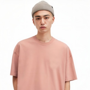 T-shirt rose oversize en coton pour homme, style décontracté streetwear, coupe ample, manches courtes, mode estivale, tee-shirt basique, logo personnalisé, vente en gros - Product Image 3
