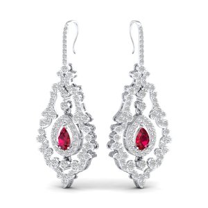 REYES Exclusive 14K Solid Gold Diamond Dangle Drop Earrings Pear Cut 0.78 Carat Ruby Gemstone Wedding Gifts Fine Jewelry - Product Image 5