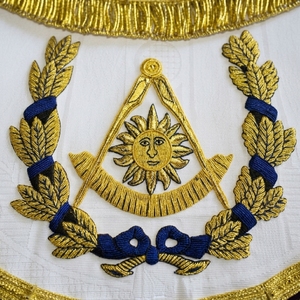 aCustom Embroidered Masonic Apron with Gold Fringe & Symbolic Emblem Design – Premium Formal Freemason Regalia Accessory - Product Image 3