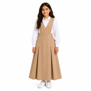 Robe d'écolière sans manches à col en V plissée style A-line avec chemise blanche à manches longues pour enfants - Product Image 1