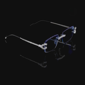 925 Silver <b>Rimless</b> Frame UV400 Moissanite Diamond Blue <b>Sunglasses</b> Diamond Look Eyewear Fashion Statement Shades Party Streetwear - Product Image 2