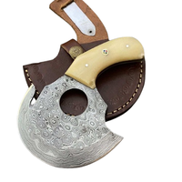Cuchillo Ulu de Acero de Damasco Hecho a Mano Personalizado, Hacha para Pizza, Cuchillo de Bolsillo con Mango de Hueso de Camello Premium, Cuchillo de Caza Forjado a Mano con Funda