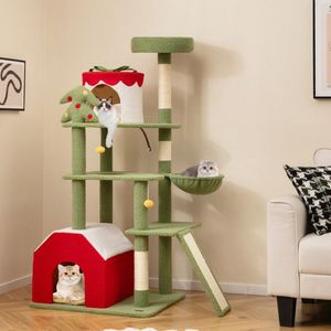 Grazioso Albero di Natale per Gatti da 61 Pollici con 2 Cucce e Tiragraffi in Sisal - Product Image 2