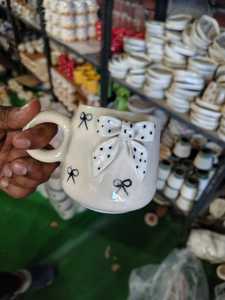แก้วกาแฟเซรามิค ลายจุดโบว์น่ารัก ทำมือ สไตล์น่ารัก สำหรับใช้ในบ้าน - Product Image 1