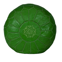 Pouf ottoman rond en cuir véritable marocain moderne, fait à la main, vert, repose-pieds pour chambre à coucher, chaise d'anniversaire, magasin Biyadina