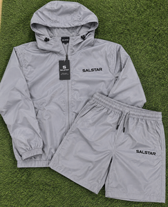 Custom Men’s Windbreaker Grey Tracksuit Set Lightweight Waterproof Hooded Jacket Shorts 2 Piece Sportswear <b>Jogging</b> <b>Suit</b> - Product Image 6