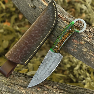 Couteau de chasse/découpe personnalisable en acier inoxydable OEM avec manche en bois Pakka, étui en cuir, fabrication artisanale, marque ZA DAMASCUS MAKERS - Product Image 1
