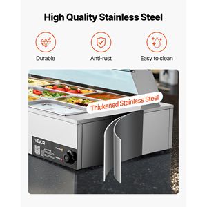 Scaldavivande Elettrico Commerciale in Acciaio Inox da 1700W, 12 Vasche, Buffet da Banco con Coperchio in Vetro, Attrezzatura per Mantenere il Calore - Product Image 5