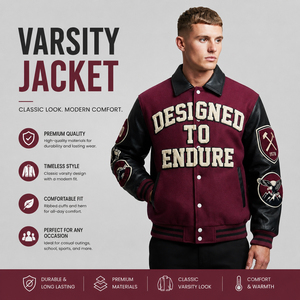 Manufacture Varsity Jacket Men Leather Sleeve Patches Front Wool Chenille Embroidery Varsity Jackets Mens Letterman Varsity <b>Coat</b> - Product Image 1