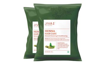 Polvo para el cuidado del cabello Jiva Henna 200 g Paquete de 2 (400 g) 100% Puro y Natural Limpia y nutre el cabello y las raíces y proporciona - Product Image 1