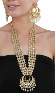 Indian Stylish Layered Pearl Rani Haar Long Kundan Necklace Jewellery <b>Set</b> Wedding Engagement Party Gift Antique Gold Plated - Product Image 4