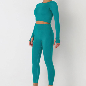 yoga <b>exercise</b> clothing set Women's Trendy Sportswear Solid Front Logo Seamless for Women's Sets Gym Workouts - Product Image 2