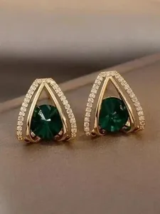 2Ct Round Cut Simulated <b>Emerald</b> <b>Stud</b> Earrings Women's In 14K Yellow Gold Plated - Product Image 1