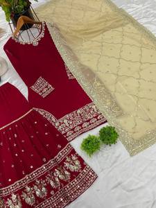Traje Sharara de Georgette Sintético Pesado con Bordado de Lentejuelas de 5mm y Dupatta para Mujer, Estilo Étnico Indio - Product Image 4