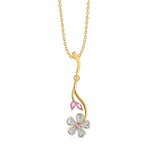 Women's 18K Gold Plated Flower Pendant <b>Necklace</b> With Diamond And Pink Gemstone Round Brilliant Cut Everyday Wear - Product Image 1