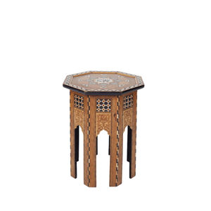 Table d'appoint octogonale pliante en bois dur de style marocain, faite à la main, avec incrustations en os et métal, meuble d'appoint antique vintage en solde - Product Image 2