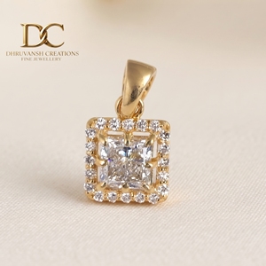 14KT <b>Solid</b> Yellow <b>Gold</b> Lab Grown Diamond Round Square Brilliant Cut <b>Pendant</b> Charm IGI Certified Jewelry for Women's Necklace - Product Image 3
