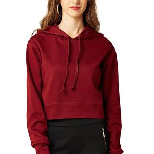 Sudadera con capucha de cuello alto de Color sólido para mujer, Top corto informal holgado, 100% de algodón para la temporada de otoño - Product Image 6