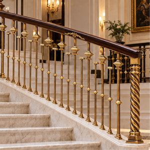 Rampe en bronze torsadée classique avec poteaux d'escalier en spirale et balustres tournés, main courante et balustrade en métal - Product Image 1