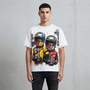 Camiseta Oversize Gráfica Vintage Personalizada de Algodón Pesado con Estampado Personalizado y Pedrería 100% Algodón para Uso Cómodo Unisex - Product Image 5