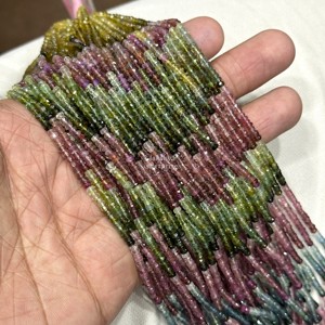 Perles de tourmaline pastèlle facettées de qualité supérieure, prix de gros, 3 mm, 4 mm, 16 pouces, perles de pierres précieuses pour la création de bijoux - Product Image 3