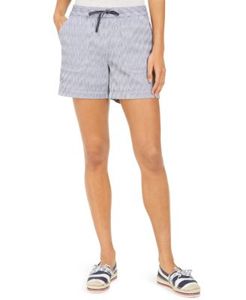 Shorts en coton Oxford rayés pour femmes avec cordon de serrage à la taille et poches, coupe décontractée, taille mi-haute, tissu respirant - Product Image 1