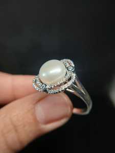 Sterling <b>Silver</b> Faux Pearl CZ Halo <b>Ring</b> Elegant Sparkling Fashion <b>Ring</b> Jewelry Gift For Women Bridal Style - Product Image 3