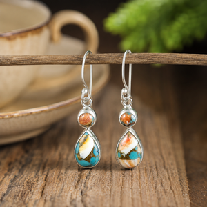 Boucles d'oreilles pendantes en turquoise naturelle, argent sterling 925, plaqué or rose et or jaune, bijoux bohèmes pour femmes - Product Image 2