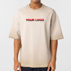Custom Logo <b>81</b>% Cotton 13% Polyester 6% Spandex Men's Oversized Crew Neck Solid Knitted Breathable T-Shirt Wholesale OEM/ODM - Product Image 1