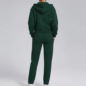 Custom Chenille <b>Embroidery</b> Sweatsuit Long Sleeve Zipper Hoodie& High Waist Trouser Sports Uniform Matching <b>Set</b> - Product Image 5