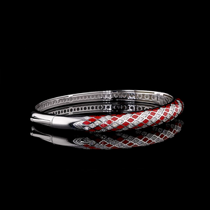 Red & White Enamel Crystal <b>Bangle</b> <b>Bracelet</b> for Women with Lab grown Diamonds enamel <b>bangle</b> <b>bracelet</b> - Product Image 1