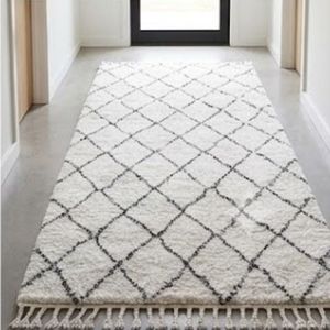 Tapis rectangulaire à motif treillis marocain en laine et acrylique, tufté à la main, moelleux, antidérapant, pour salon, revêtement de sol décoratif - Product Image 4