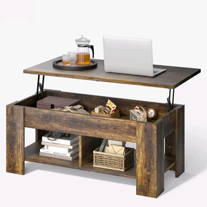 Modern <b>Vintage</b> Rustic Wooden Lift-Top Coffee <b>Table</b> with Hidden Storage and Open <b>Side</b> Shelf for Living Room Home Apartment - Product Image 4