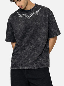 Camiseta Oversize Vintage con Lavado Ácido para Hombre, Diseño Gráfico de Espinas Góticas, Estilo Urbano, Algodón, Ajuste Holgado, Top Casual de Verano - Product Image 3