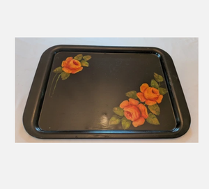 Bandeja de Arte Folclórico Rosa de Medianoche, Plato de Lacado Golden Bloom, Bandeja de Metal Negra Cottage Rose, Bandeja de Servicio Heritage Rosebud - Product Image 1