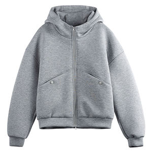 Men Gray Zip Hoodies Heavyweight Oversized Zip up Hoodie Custom Double Zipper Hoodie - Product Image 3