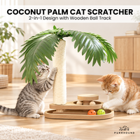 Grattoir pour chat 2-en-1 en cocotier avec piste à billes en bois à double couche