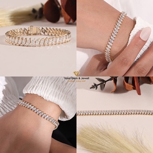 กำไลข้อมือเพชรทรงมาร์คีส์ 10 กะรัต CVD Lab Grown Diamond ดีไซน์หรูหราสำหรับผู้หญิง สี D-E-F ความสะอาด VVS-VS ทองคำแท้ 14k - Product Image 5