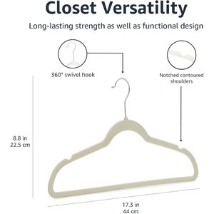 Cintres à vêtements en velours ivoire/beige fins et antidérapants, lot de 30 cintres en tissu - Product Image 2