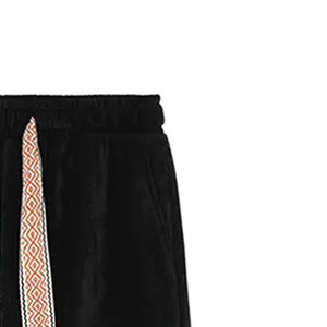Pantalon large en molleton noir pour homme, taille élastique, cordon de serrage, pompons, vêtements décontractés d'hiver - Product Image 4