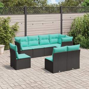 Ensemble de canapés de patio en polyrotin noir, 8 pièces, avec coussins, canapés de jardin - Product Image 1