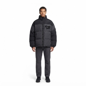 Custom Oversized Boxy Puffer <b>Jacket</b> Men 420GSM Crinkle Nylon Streetwear Winter Coat OEM Padded <b>Jacket</b> With Puff Print Map - Product Image 1